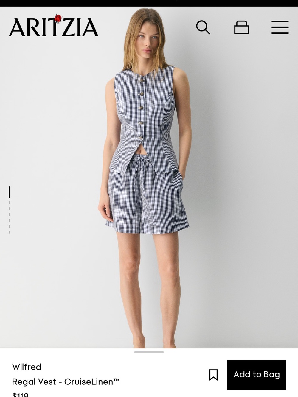 Aritzia Gingham Regal Vest - CruiseLinen - Picture 7 of 7